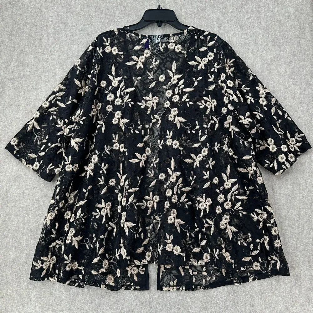 Catherines Cardigan Womens 2XWP Black Ivory Lace Embroidered Boho Cover Up‎ - Picture 2 of 9